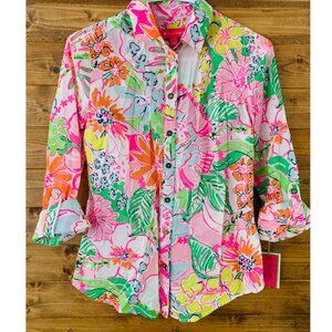 Button up Blouse Tab Sleeve Size XS LILLY PULITZER Target Nosey Posey Floral
